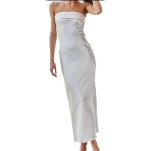White Satin Strapless Maxi Dress